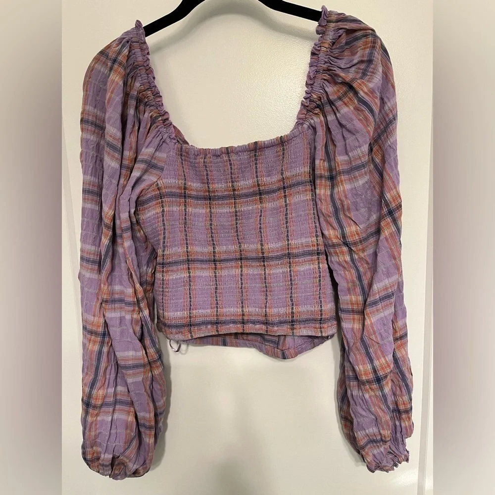 Free People Cherry Bomb cropped purple madras corset top size small petite SP - Picture 4 of 15